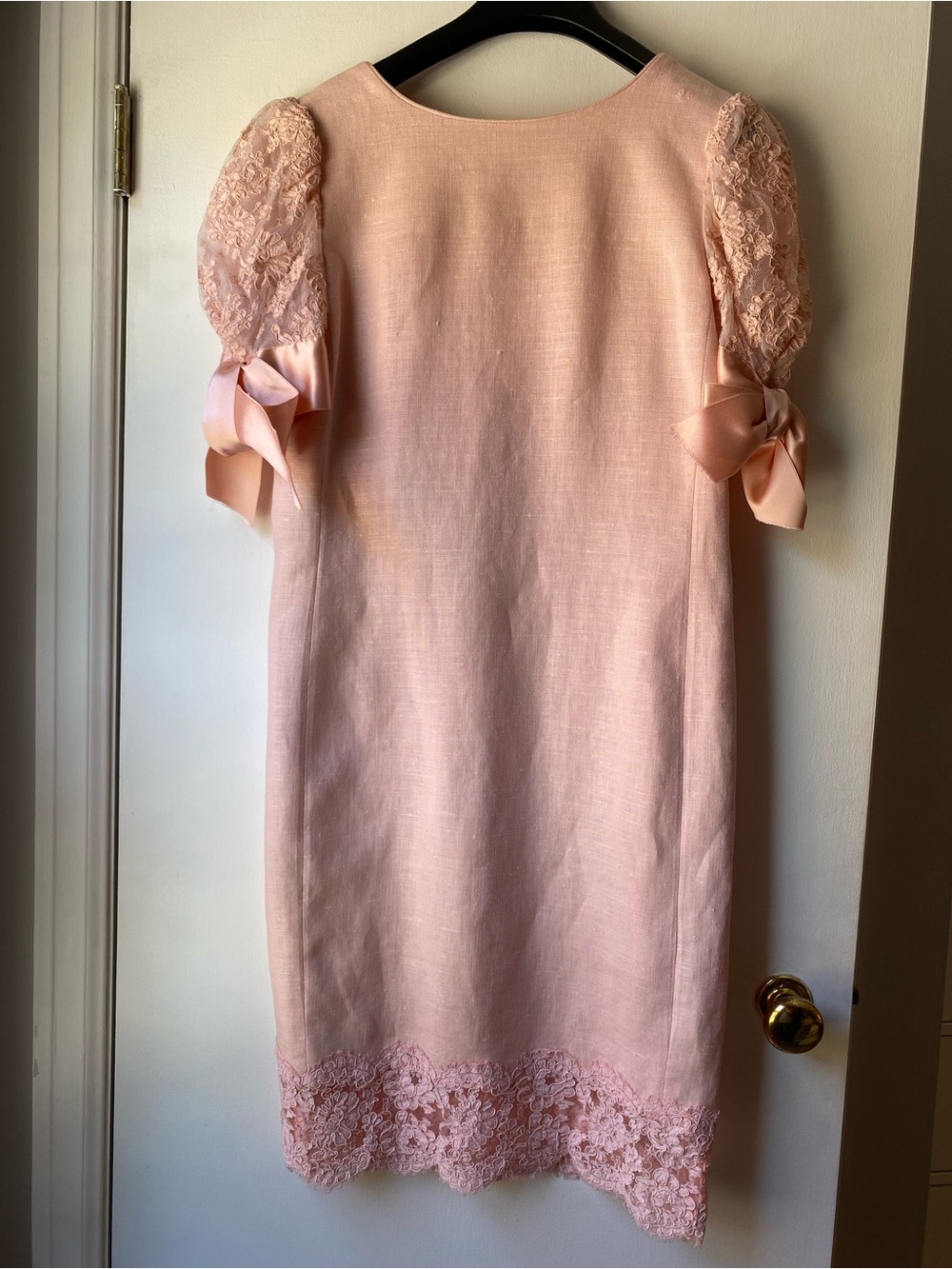 Vintage William Pearson Pink Lined blend lace bow sleeve dress